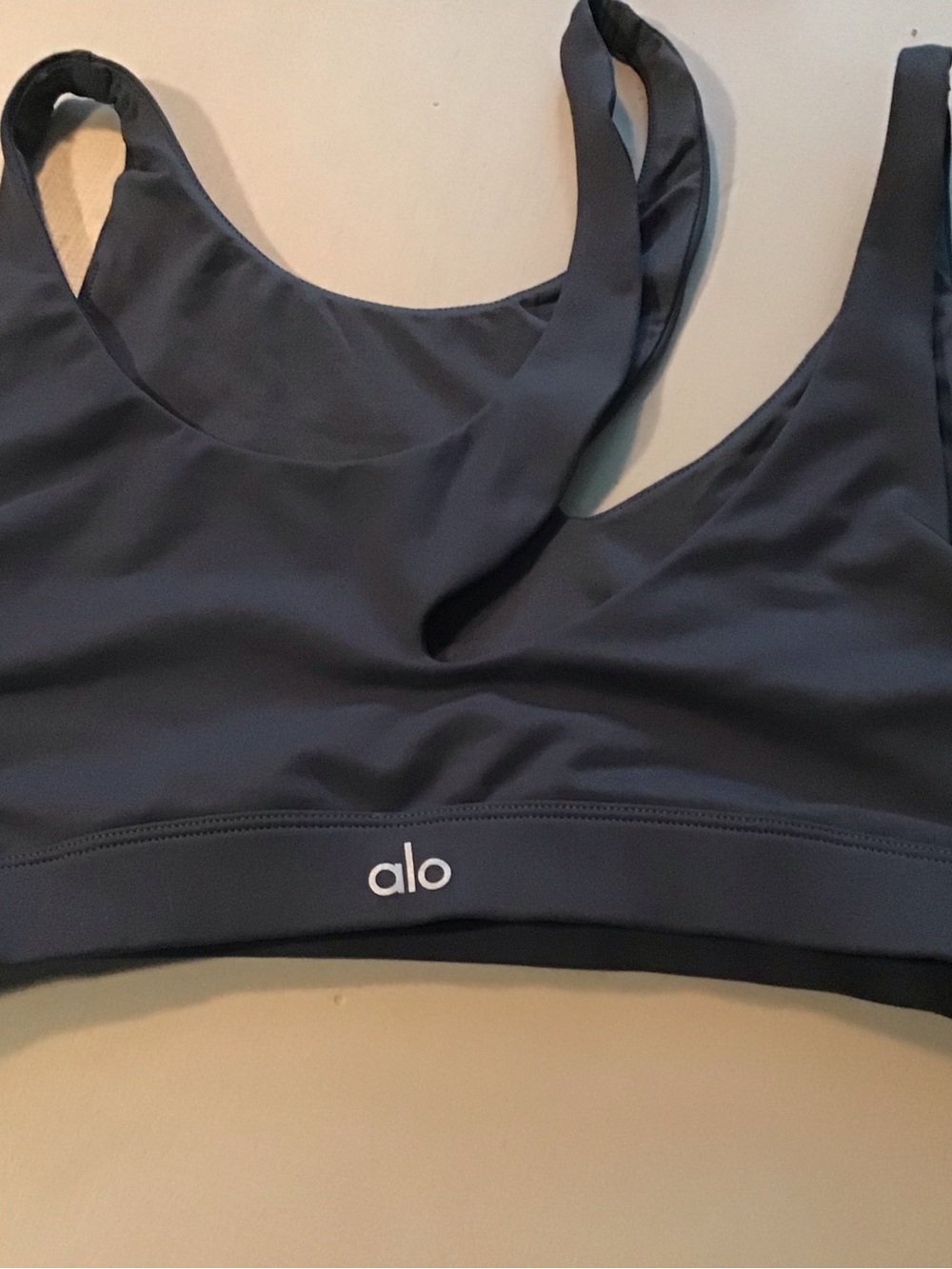 ALO Yoga Charcoal Black Logo Sports Bra